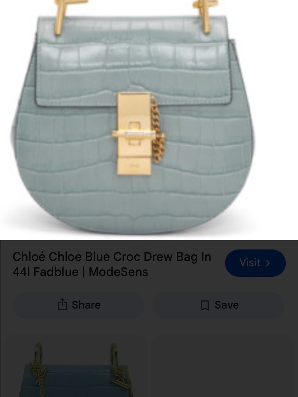 Drew Croc-Embossed Leather Crossbody Light Blue and gold